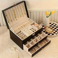 Large Jewelry Box Organizer - Faux Leather - Multi-Layer - Drawer Design - Modern Storage