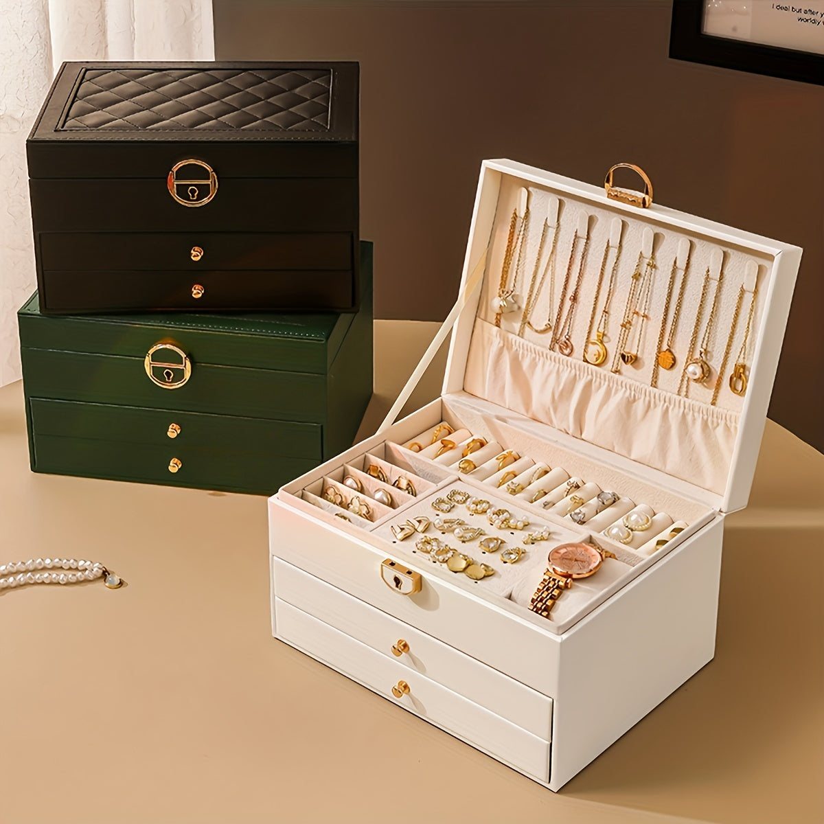Large Jewelry Box Organizer - Faux Leather - Multi-Layer - Drawer Design - Modern Storage - Image 3