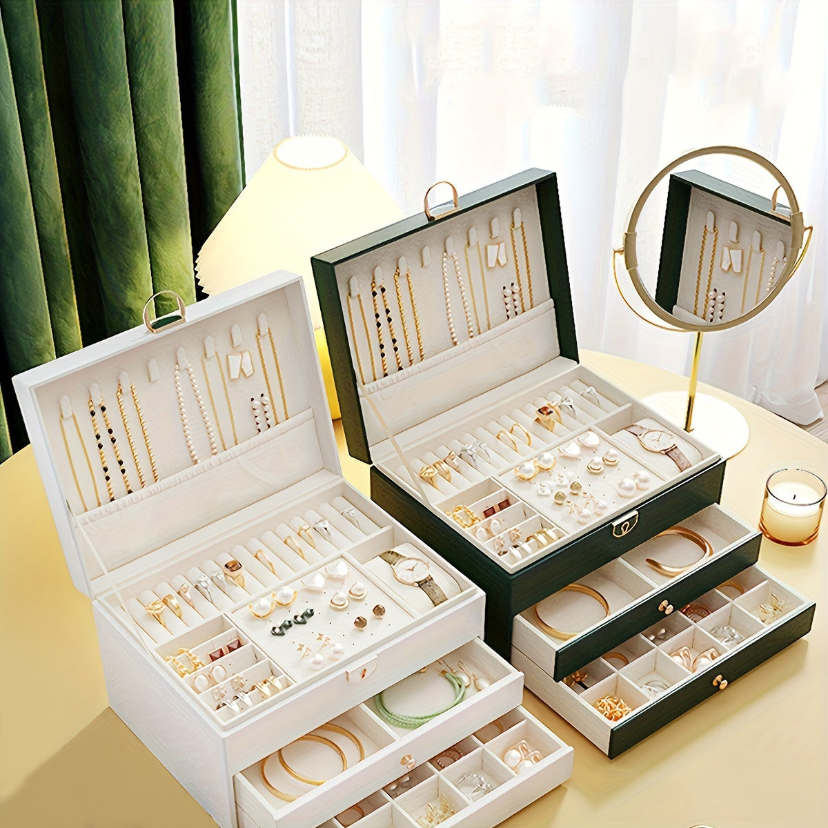 Large Jewelry Box Organizer - Faux Leather - Multi-Layer - Drawer Design - Modern Storage - Image 5