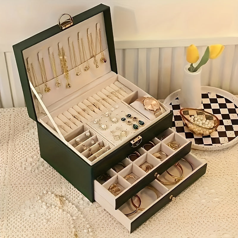 Large Jewelry Box Organizer - Faux Leather - Multi-Layer - Drawer Design - Modern Storage - Image 6