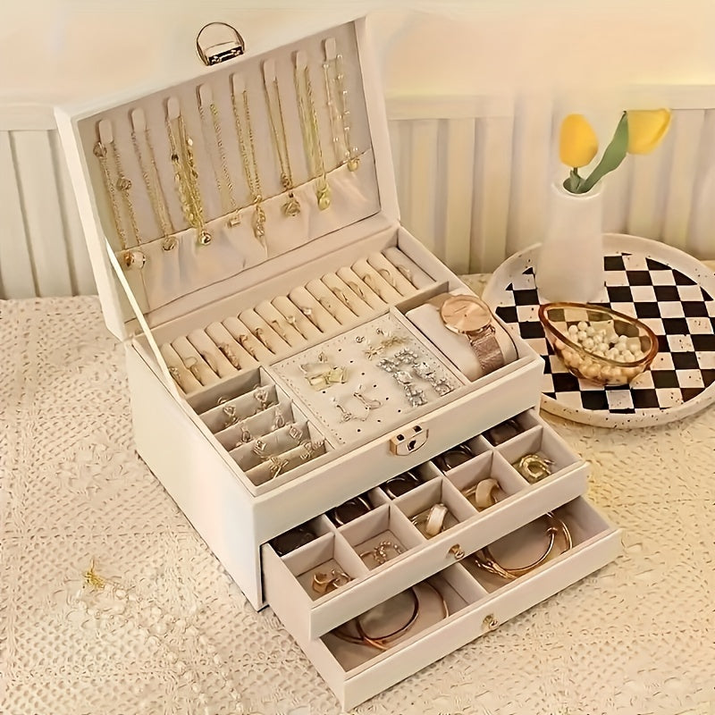 Large Jewelry Box Organizer - Faux Leather - Multi-Layer - Drawer Design - Modern Storage - Image 7