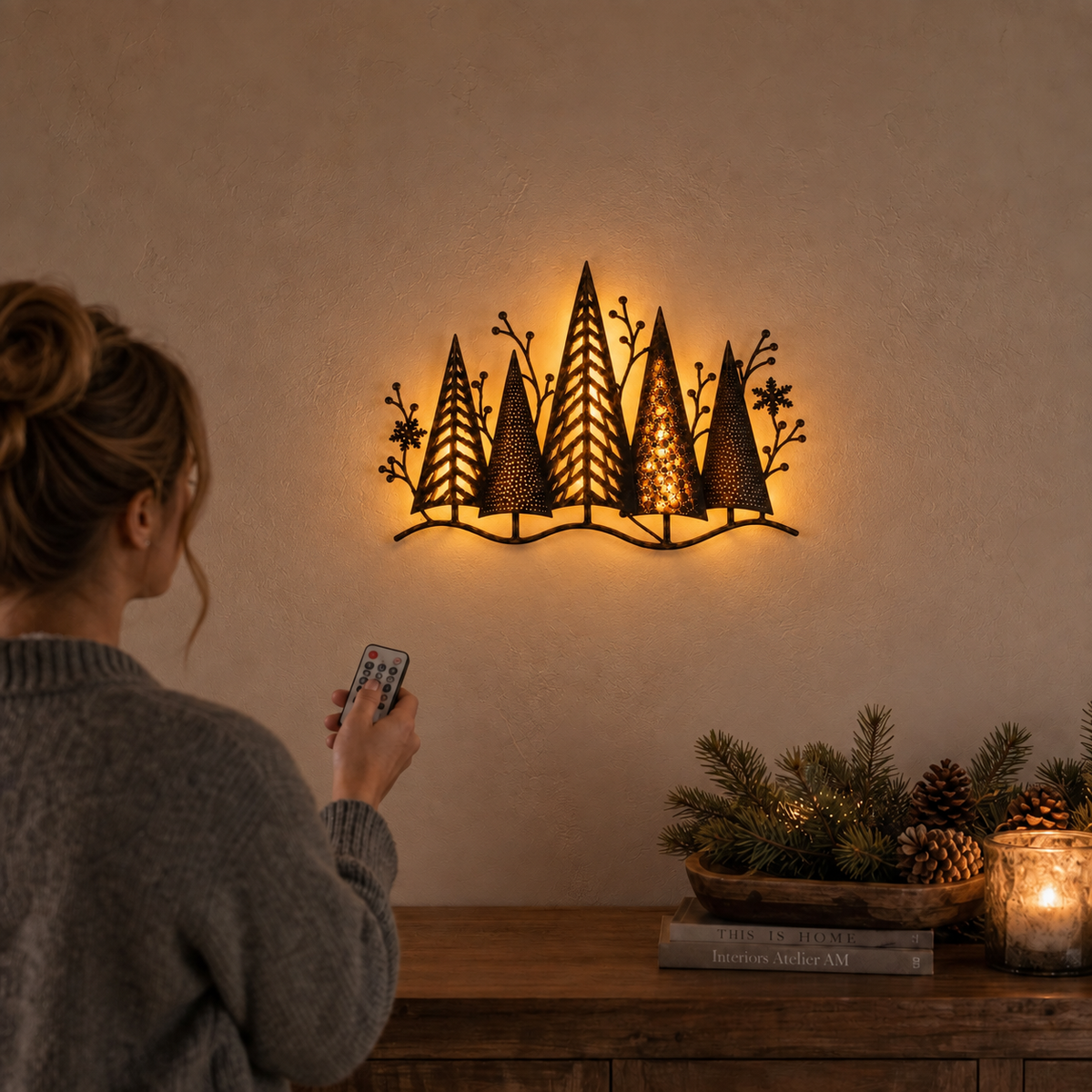 Layered Metal LED Christmas Forest Wall Décor