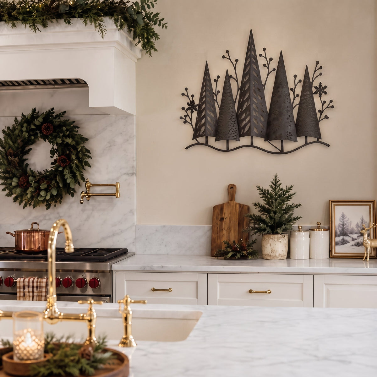 Layered Metal LED Christmas Forest Wall Décor