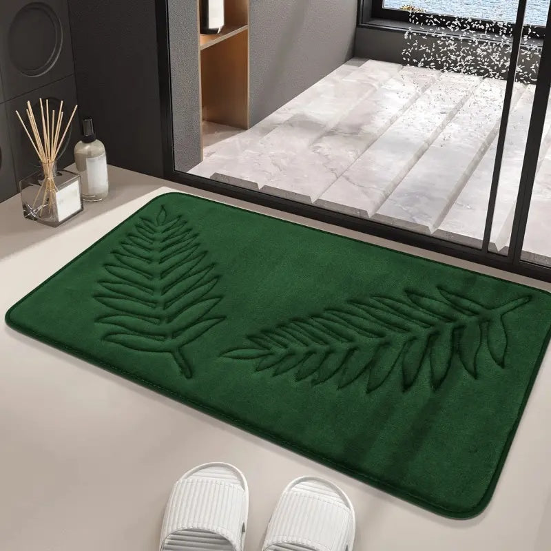 Leaf Embossed Bath Mat Set - Stylish 2-Piece - Plush Comfort - Image 1