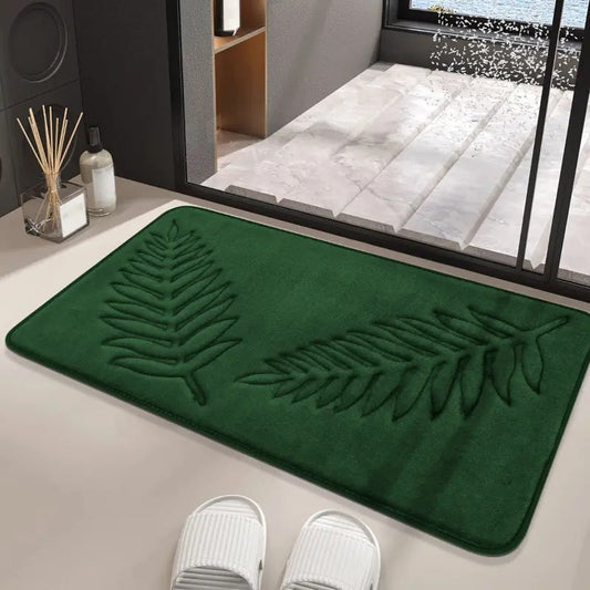 Leaf Embossed Bath Mat Set - Stylish 2-Piece - Plush Comfort - Image 1