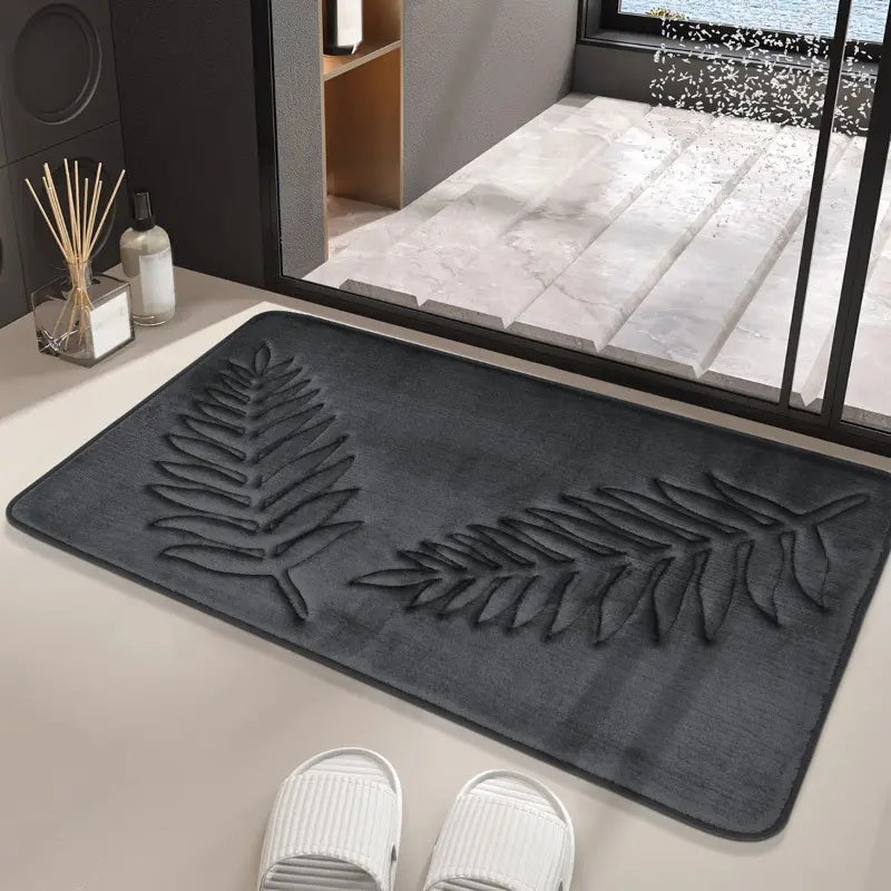 Leaf Embossed Bath Mat Set - Stylish 2-Piece - Plush Comfort - Image 5