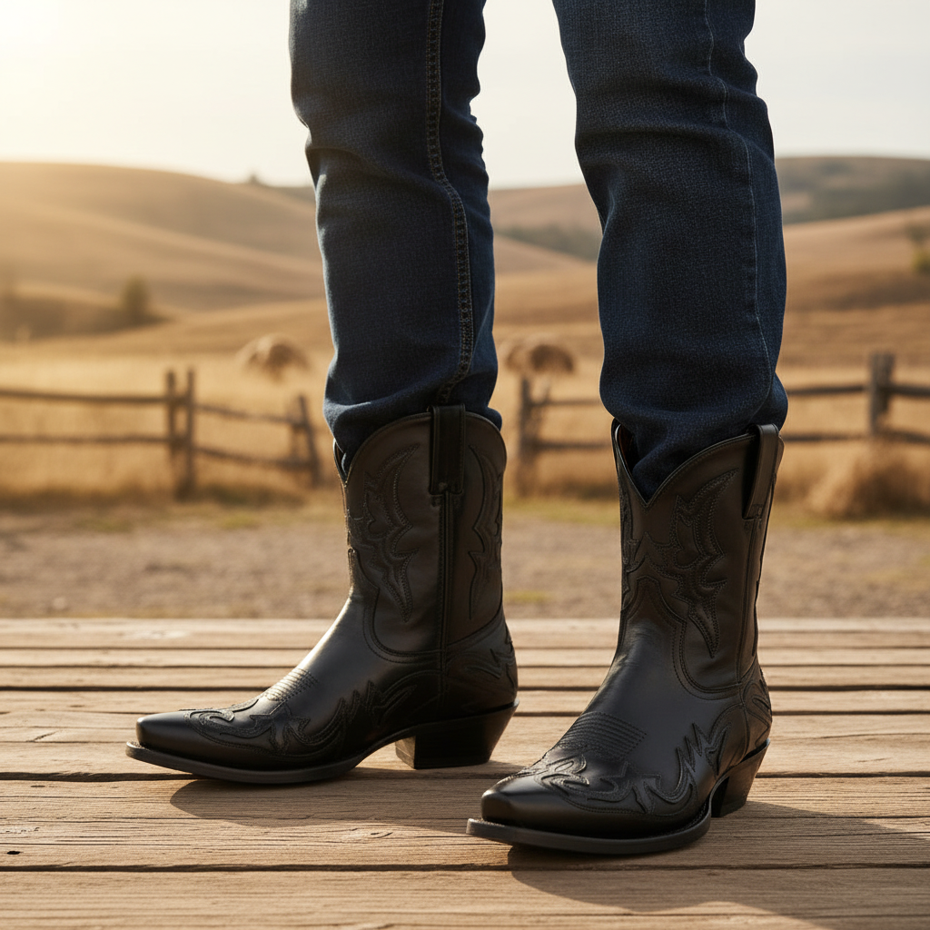 Leather Cowboy Ankle Boots