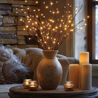 LED Branch Table Lamp - Battery Operated - Twig Vase Lighting - Warm White