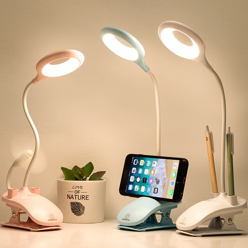 LED Clamp Desk Lamp - Rechargeable - Modern - with Phone Holder and Pen Storage - Image 1