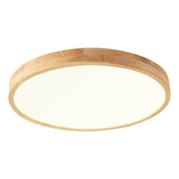 LED Flush Mount Ceiling Light - Round Solid Wood Frame - Modern Style