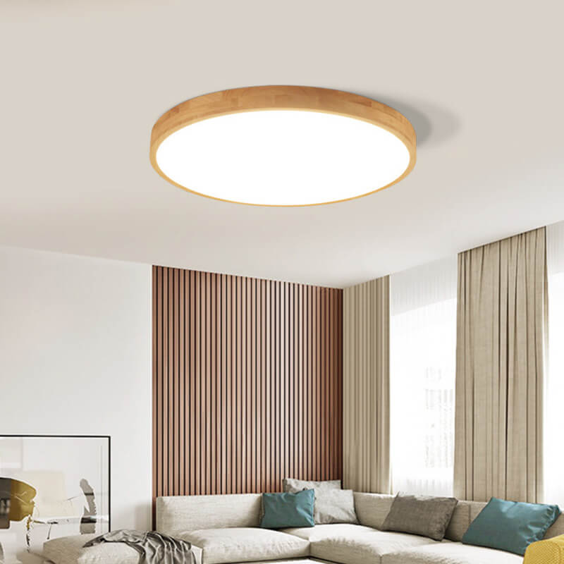 LED Flush Mount Ceiling Light - Round Solid Wood Frame - Modern Style - Image 2