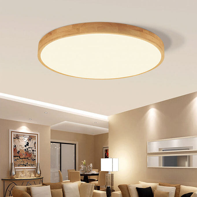 LED Flush Mount Ceiling Light - Round Solid Wood Frame - Modern Style - Image 3