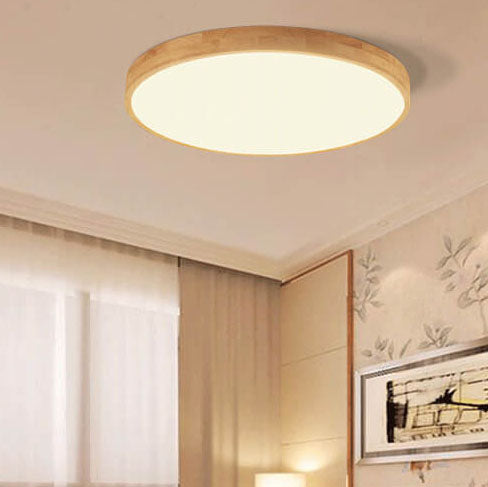 LED Flush Mount Ceiling Light - Round Solid Wood Frame - Modern Style - Image 4