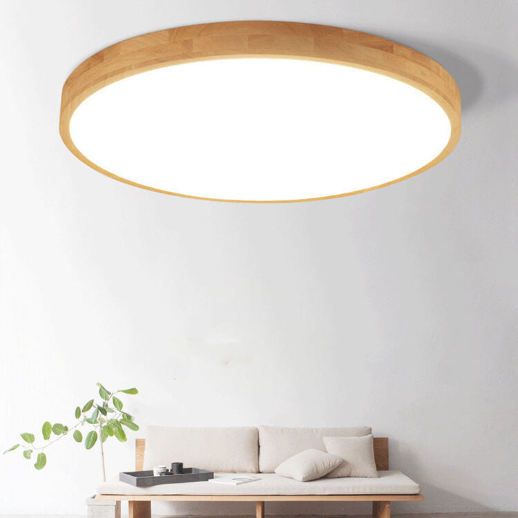 LED Flush Mount Ceiling Light - Round Solid Wood Frame - Modern Style - Image 5