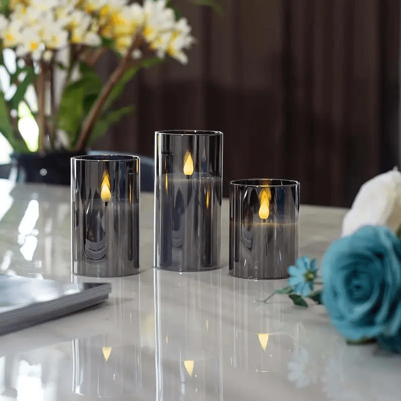 LED Glass Candle Set - Realistic Flickering Flameless Candles - Modern Table Lamps - Image 2