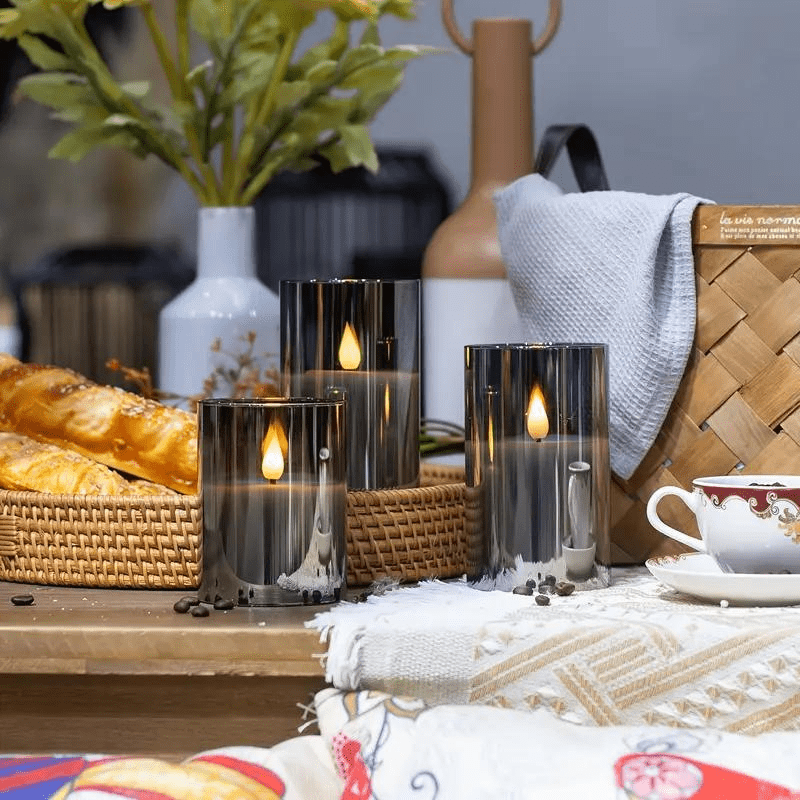 LED Glass Candle Set - Realistic Flickering Flameless Candles - Modern Table Lamps - Image 3