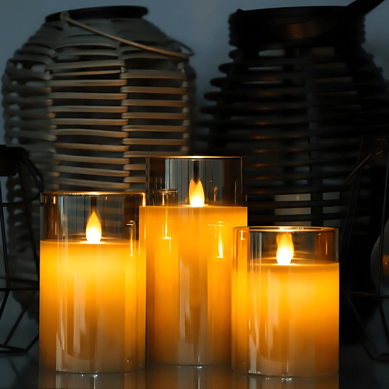 LED Glass Candle Set - Realistic Flickering Flameless Candles - Modern Table Lamps - Image 4