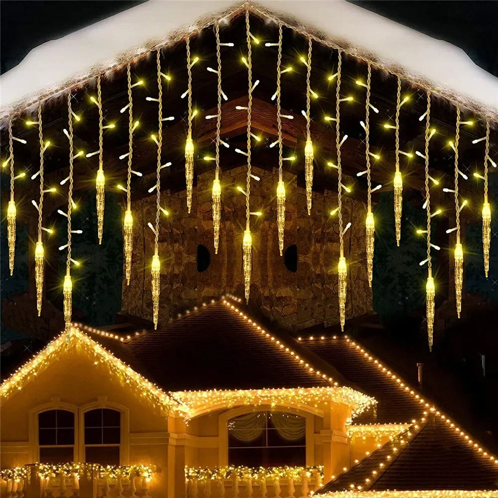 LED Icicle String Lights with 8 Modes - Festive Winter Curtain Lights - Christmas and New Year Decoration - EU Plug