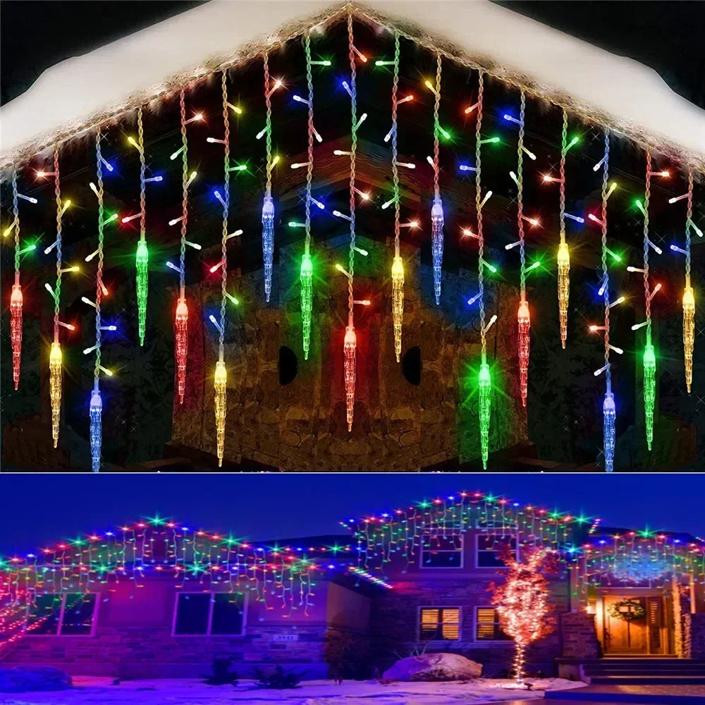 LED Icicle String Lights with 8 Modes - Festive Winter Curtain Lights - Christmas and New Year Decoration - EU Plug