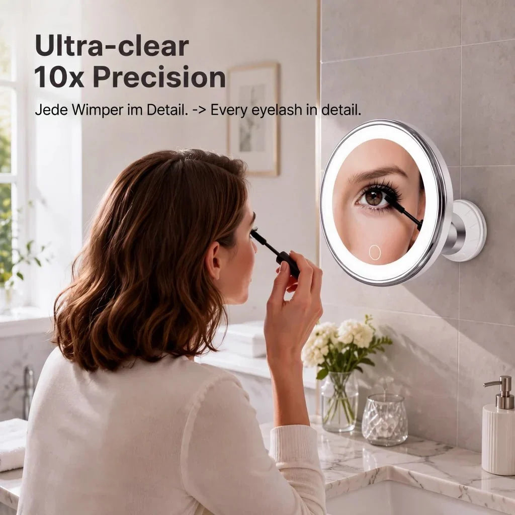 LED Lighted 10X Magnifying Makeup Mirror with Suction Cup and 360° Swivel