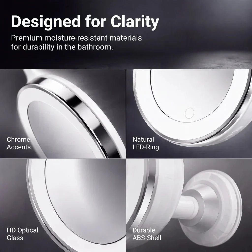 LED Lighted 10X Magnifying Makeup Mirror with Suction Cup and 360° Swivel