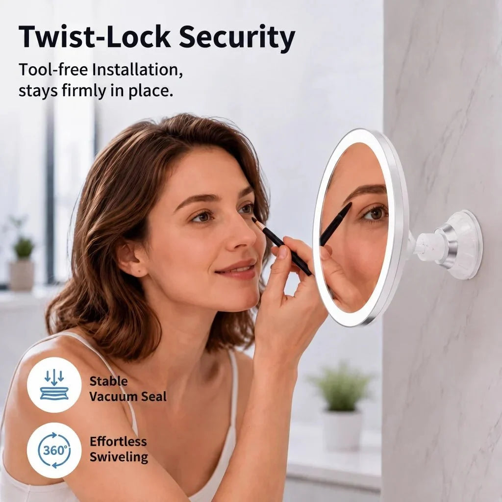 LED Lighted 10X Magnifying Makeup Mirror with Suction Cup and 360° Swivel