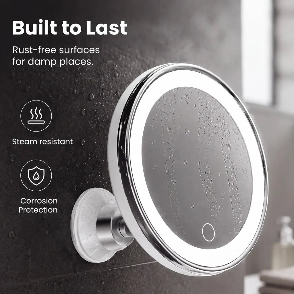 LED Lighted 10X Magnifying Makeup Mirror with Suction Cup and 360° Swivel