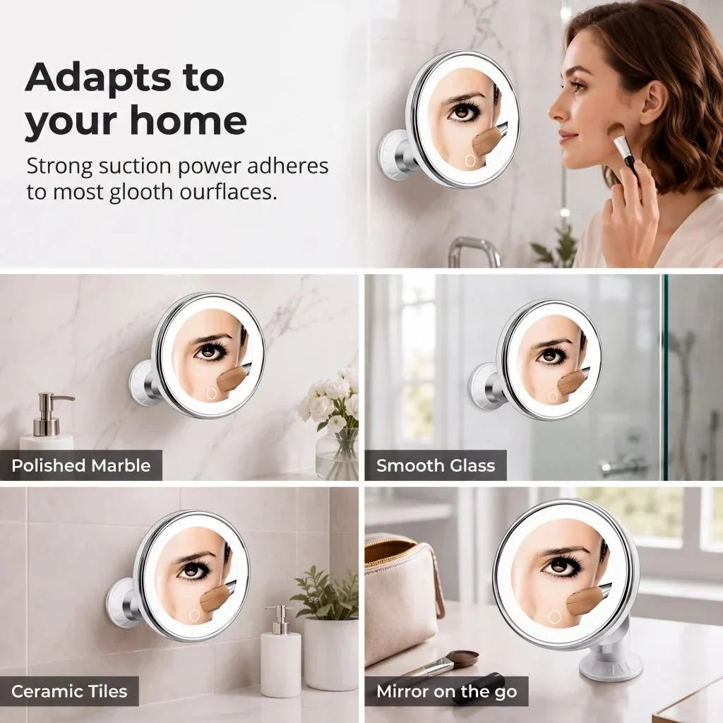 LED Lighted 10X Magnifying Makeup Mirror with Suction Cup and 360° Swivel