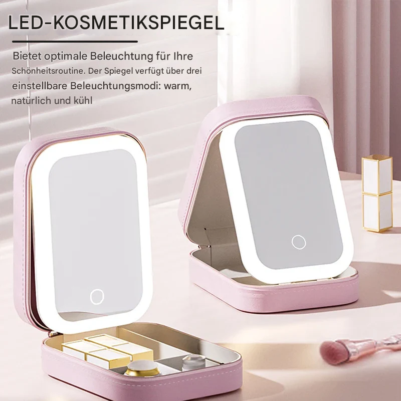 LED Makeup Mirror Box | 3 Light Modes | Organizer & Travel Case | Touch Control | VanityBox