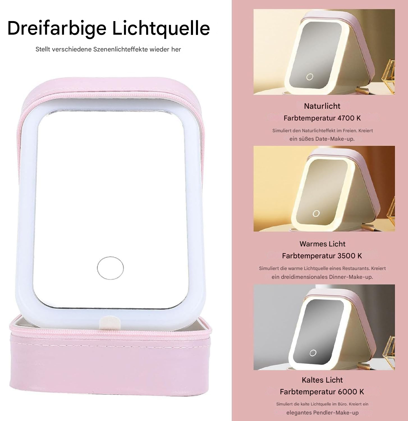 LED Makeup Mirror Box | 3 Light Modes | Organizer & Travel Case | Touch Control | VanityBox