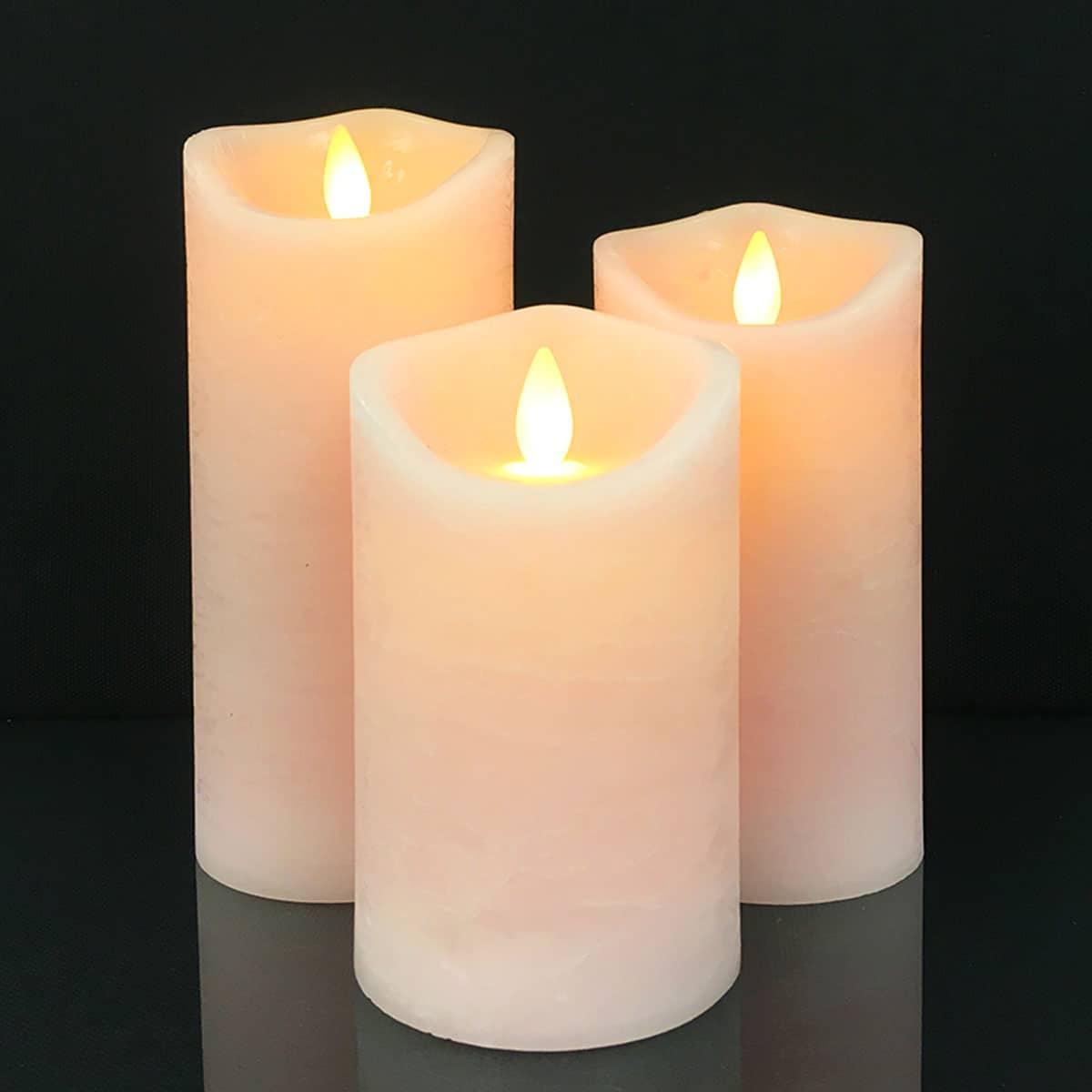 LED Rustic Pillar Candles - Pack of 3 - 10/12.5/15 cm - with 3D Flame - Multiple Colours