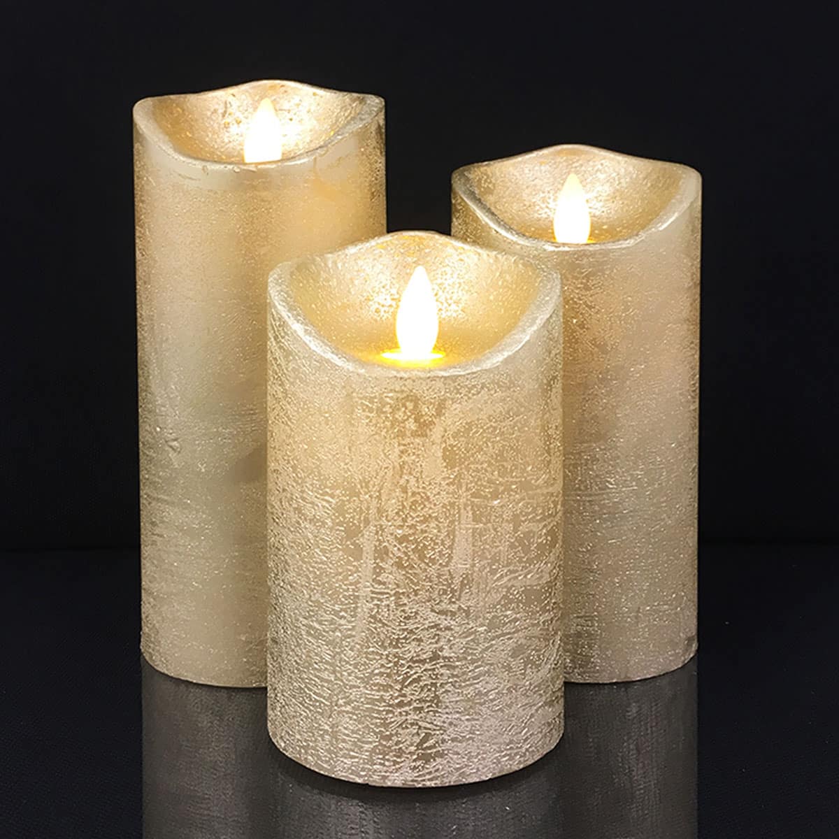LED Rustic Pillar Candles - Pack of 3 - 10/12.5/15 cm - with 3D Flame - Multiple Colours