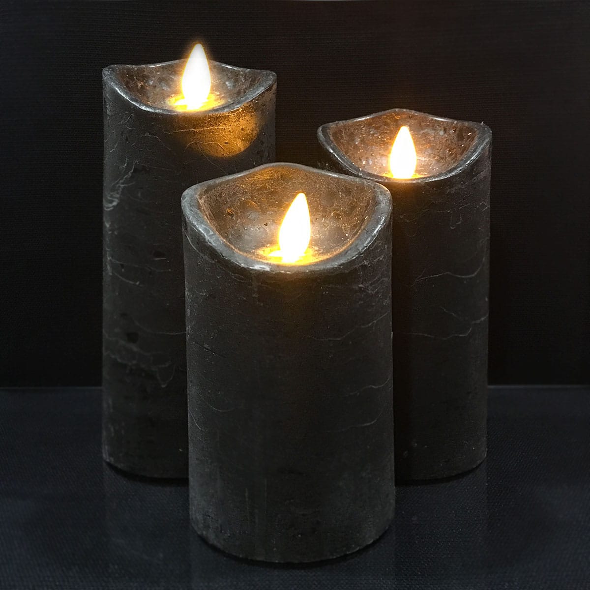 LED Rustic Pillar Candles - Pack of 3 - 10/12.5/15 cm - with 3D Flame - Multiple Colours