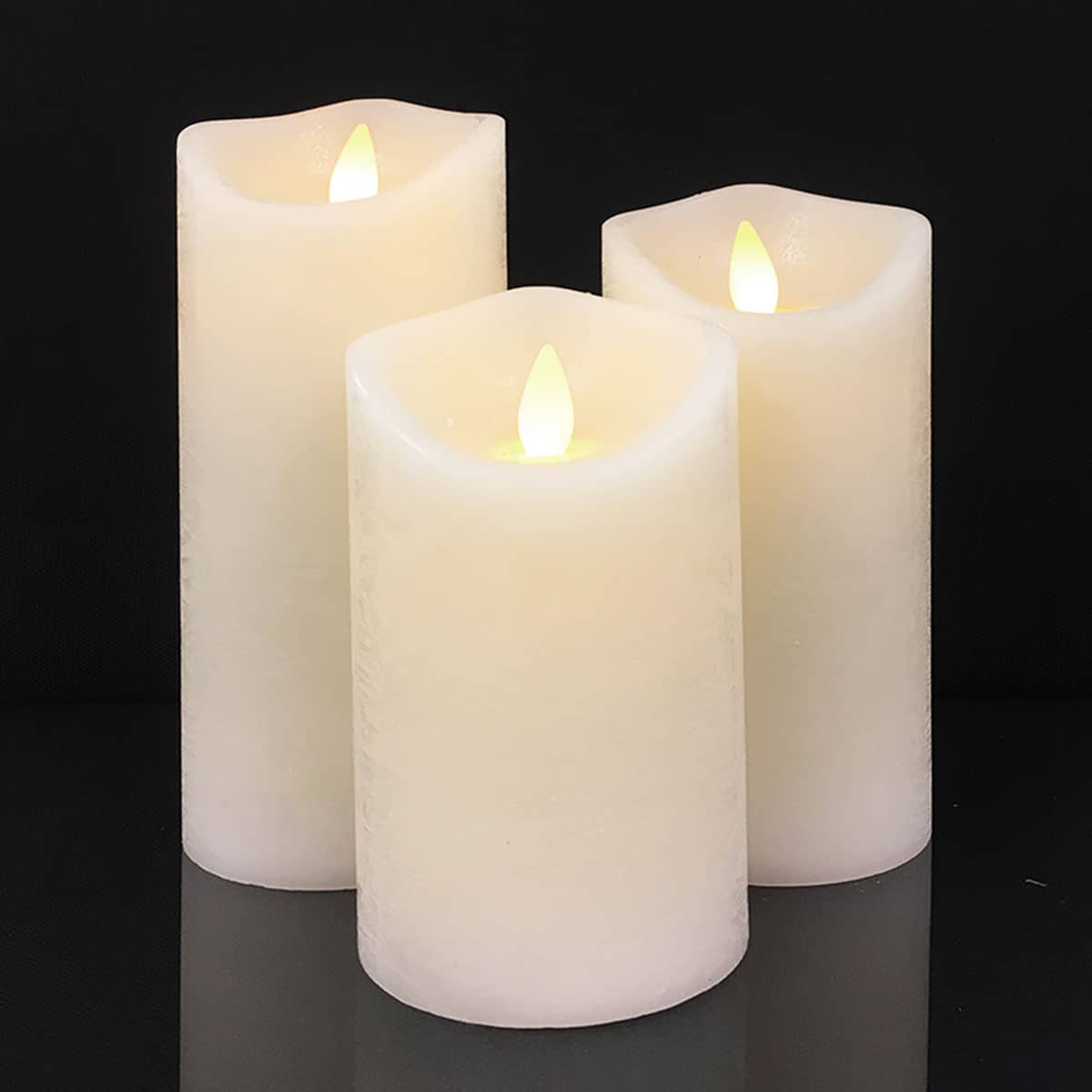 LED Rustic Pillar Candles - Pack of 3 - 10/12.5/15 cm - with 3D Flame - Multiple Colours