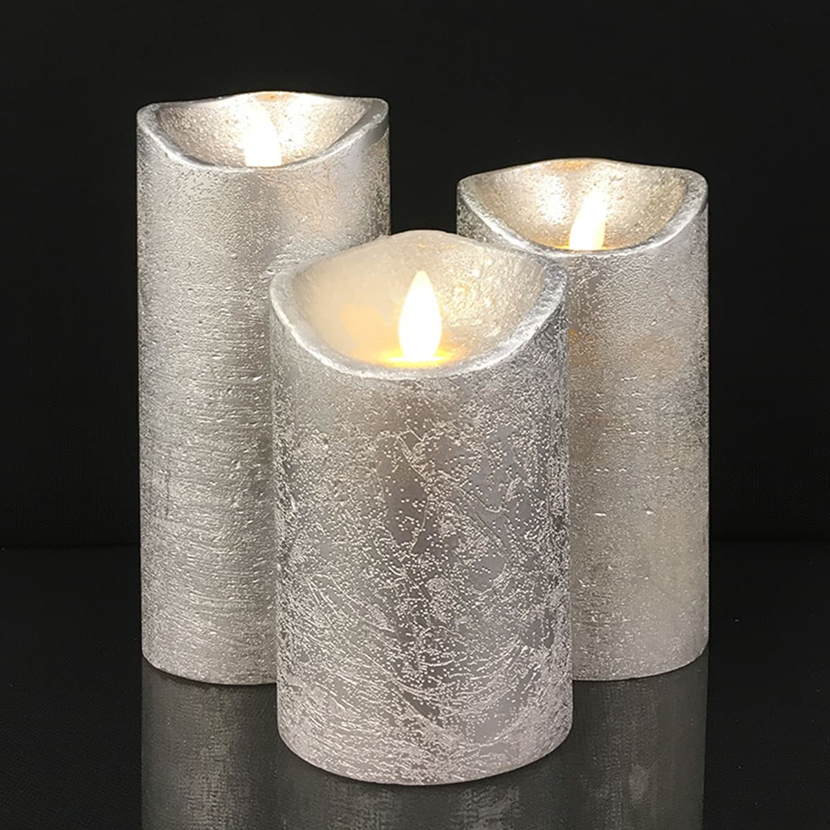 LED Rustic Pillar Candles - Pack of 3 - 10/12.5/15 cm - with 3D Flame - Multiple Colours