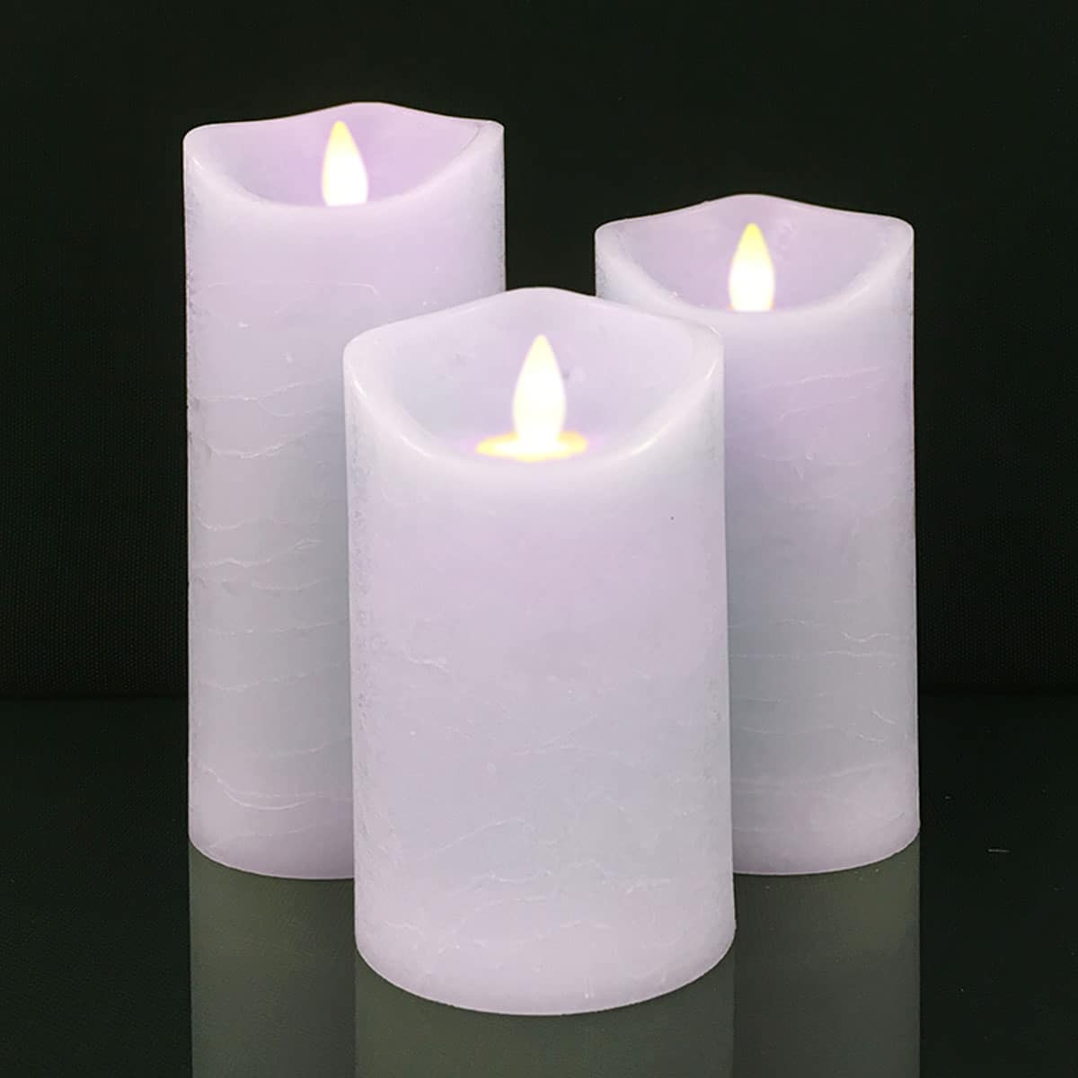 LED Rustic Pillar Candles - Pack of 3 - 10/12.5/15 cm - with 3D Flame - Multiple Colours