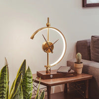 LED Table Lamp with Clock - Modern Gold Finish - Wireless Charging Pad