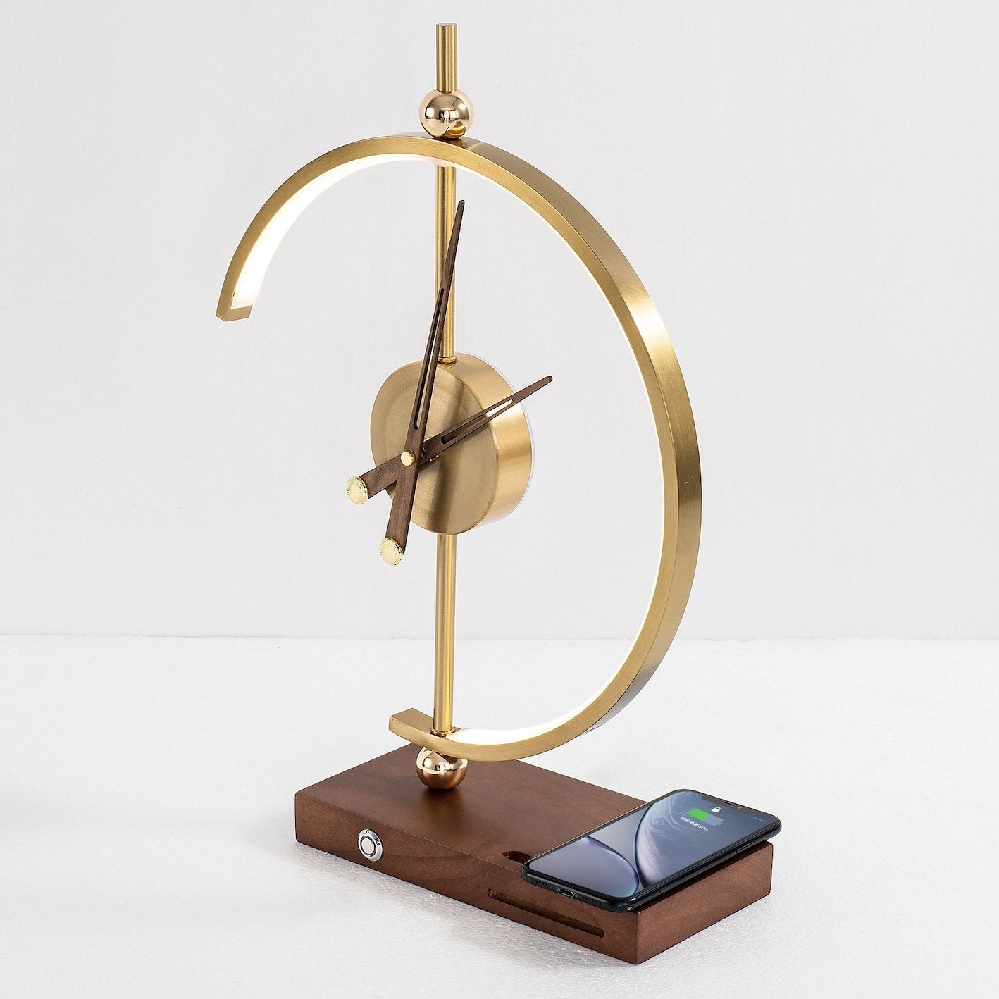 LED Table Lamp with Clock - Modern Gold Finish - Wireless Charging Pad - Image 4