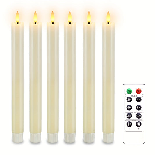 LED Taper Candles - Faux Wax - Flameless - Battery Operated - Remote Control - Set of 6 - Image 1