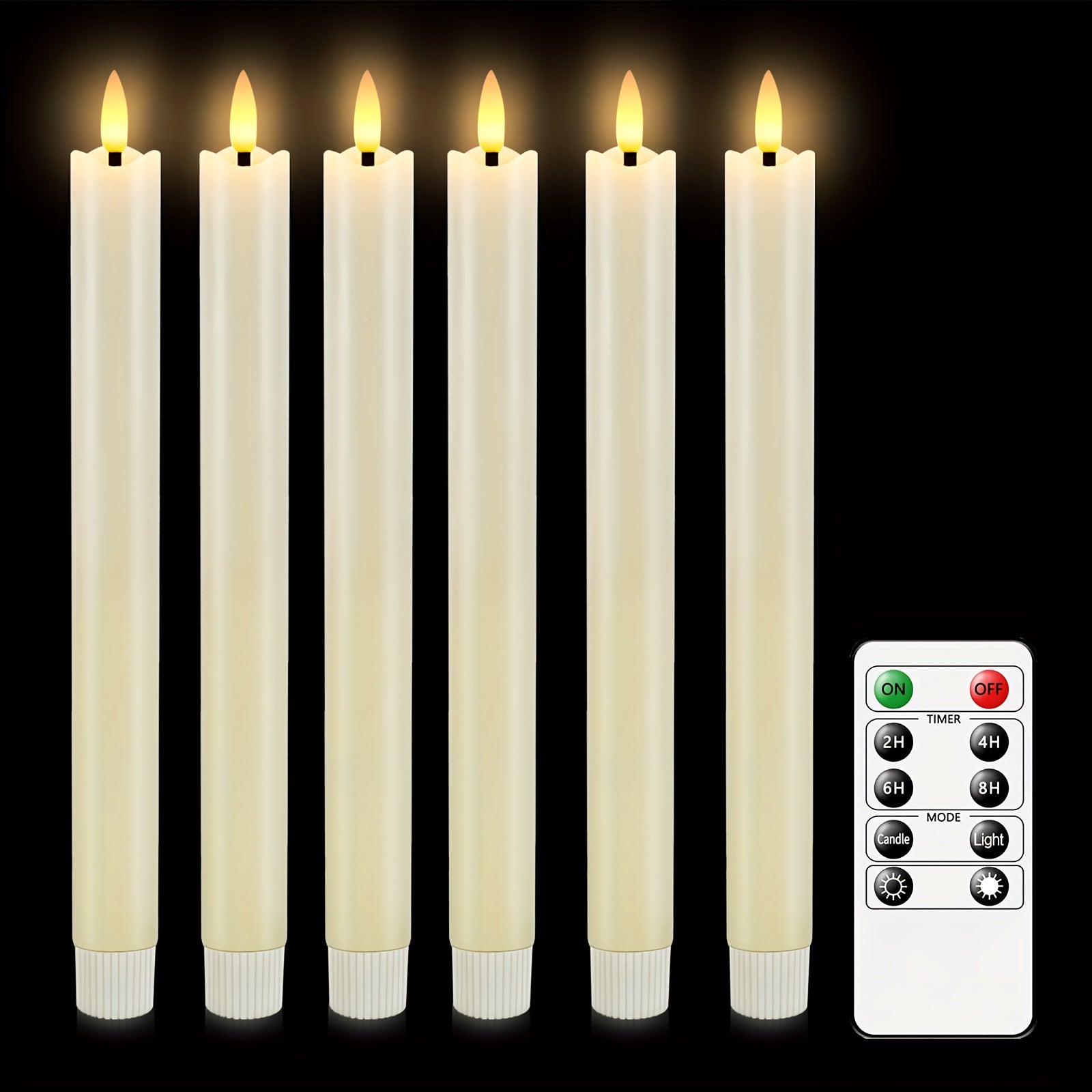 LED Taper Candles - Faux Wax - Flameless - Battery Operated - Remote Control - Set of 6 - Image 2