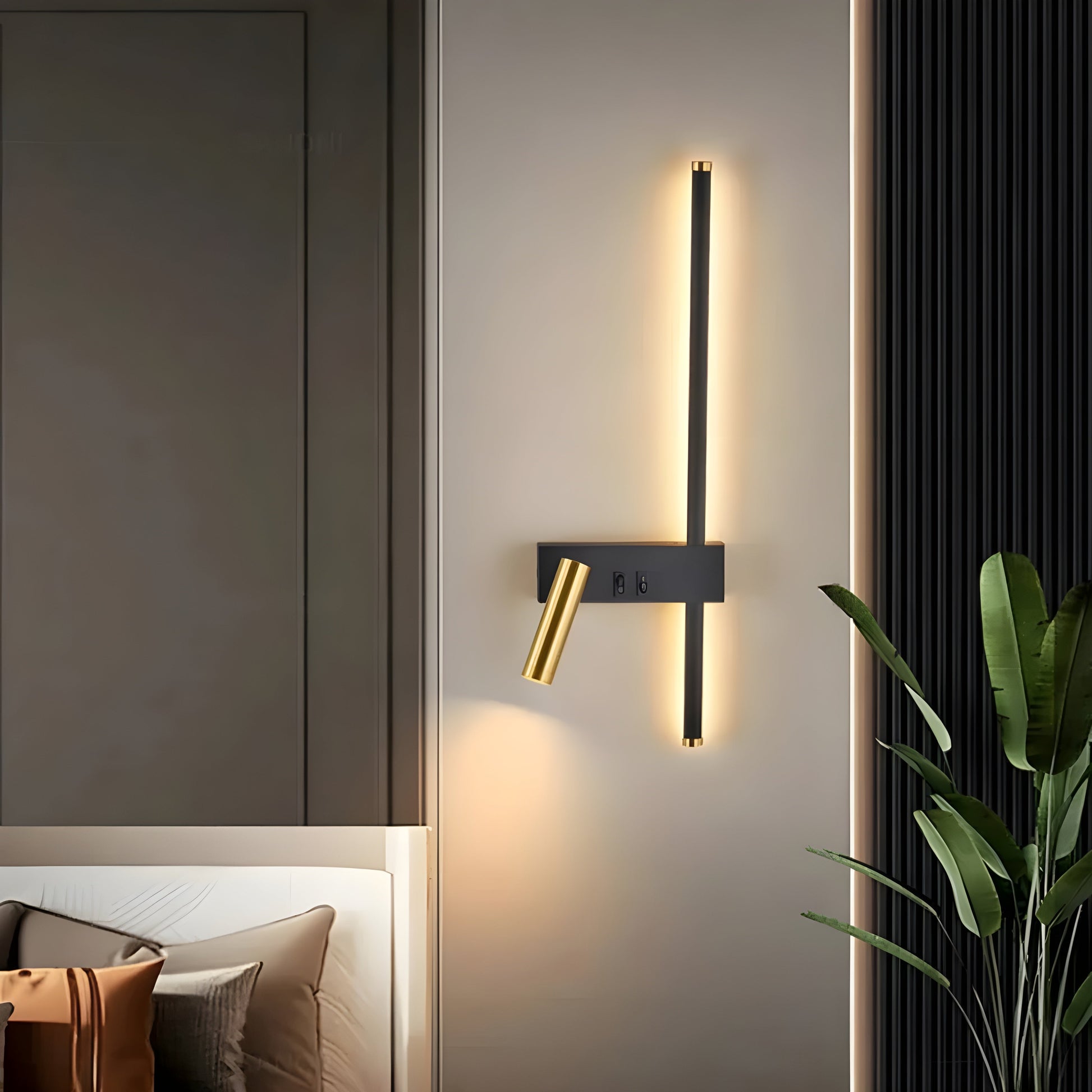 LED Wall Lamp with Reading Light - Modern Minimalist Bedside Lighting - Black & Gold - Image 2