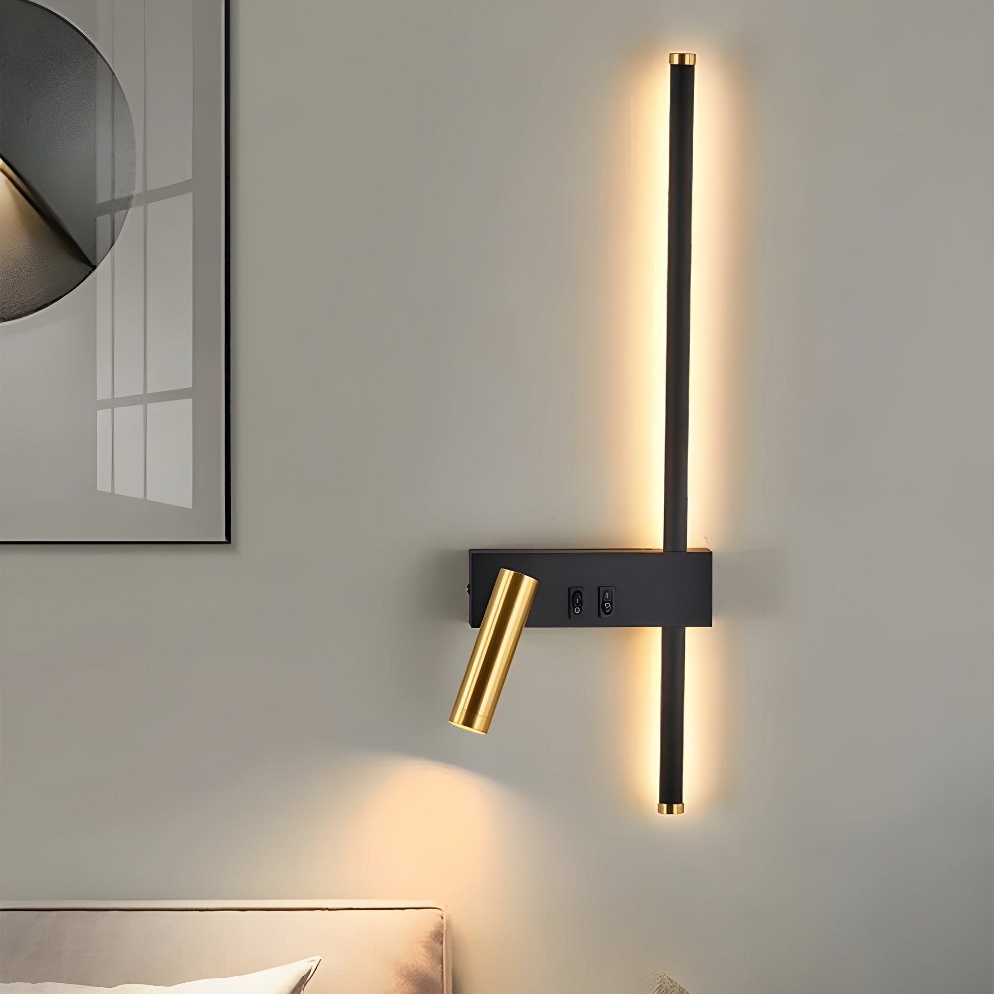 LED Wall Lamp with Reading Light - Modern Minimalist Bedside Lighting - Black & Gold - Image 3