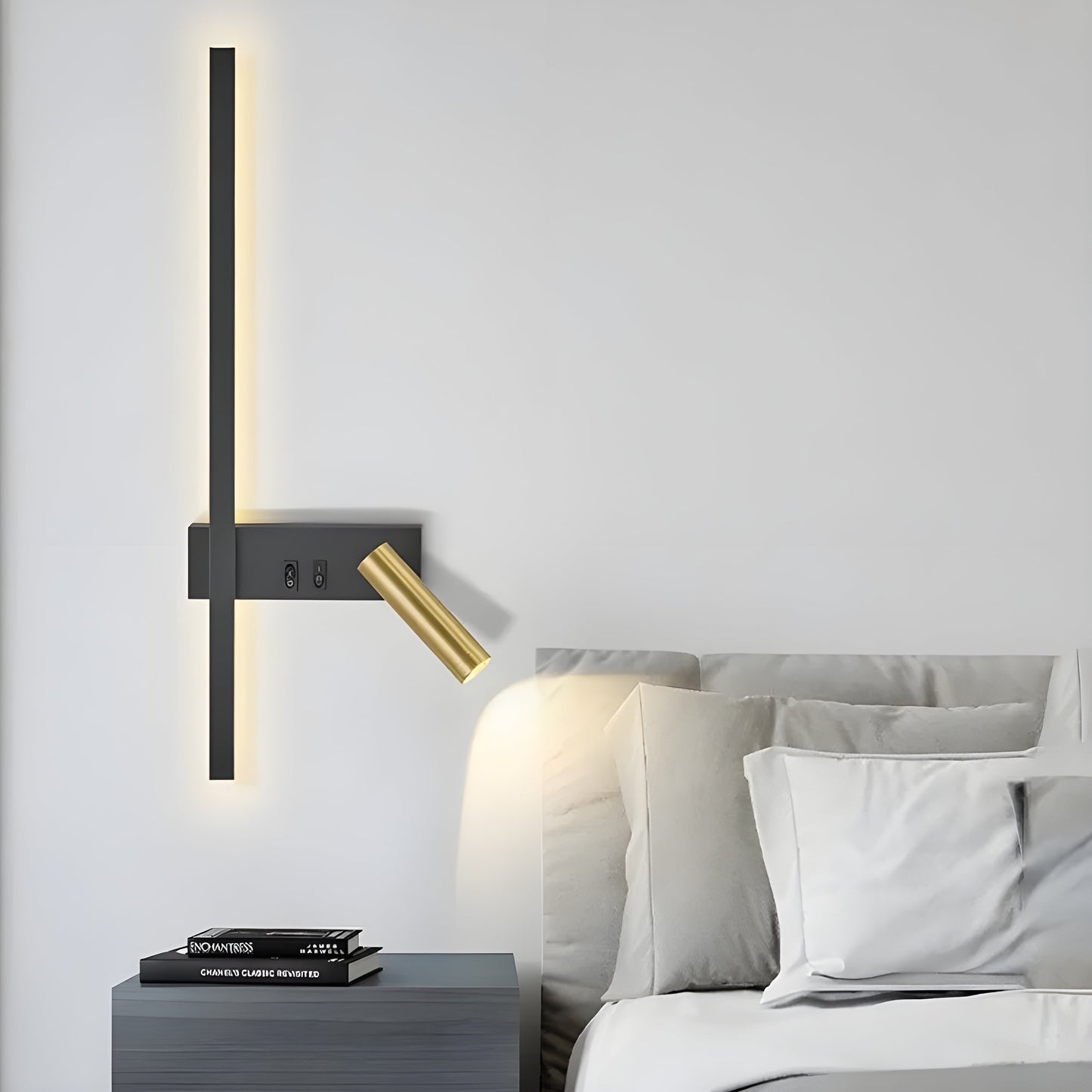 LED Wall Lamp with Reading Light - Modern Minimalist Bedside Lighting - Black & Gold - Image 4