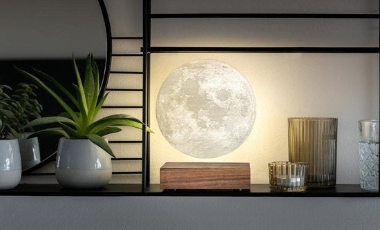 Levitating Moon Table Lamp - Floating Lunar Night Light - Light Brown Wood Base - Modern Decor - Image 4