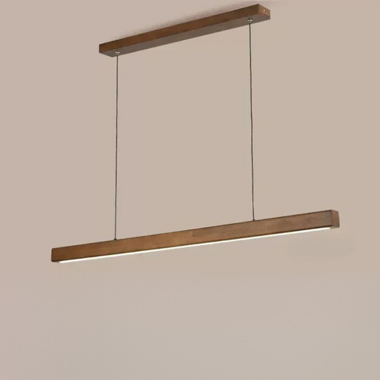Linear Pendant Light - Modern Wooden Hanging Light - Adjustable LED for Dining Room, Office - Image 1