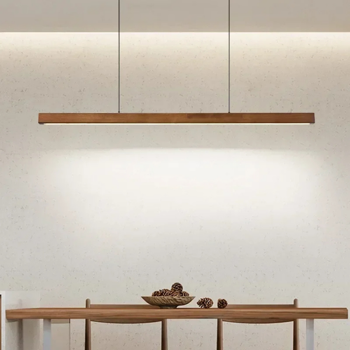 Linear Pendant Light - Modern Wooden Hanging Light - Adjustable LED for Dining Room, Office - Image 2