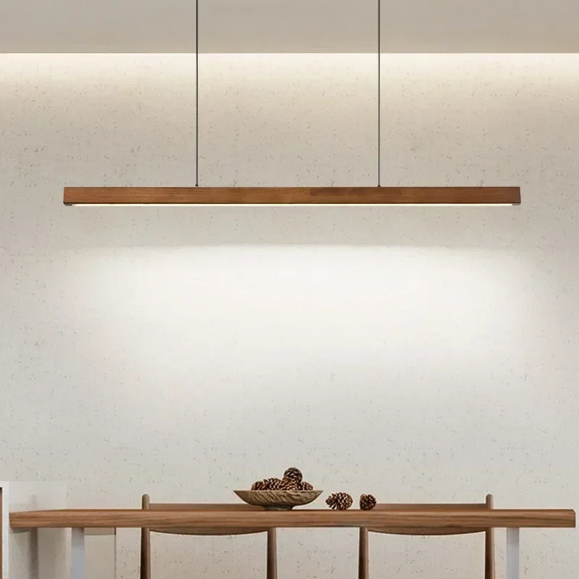 Linear Pendant Light - Modern Wooden Hanging Light - Adjustable LED for Dining Room, Office - Image 2