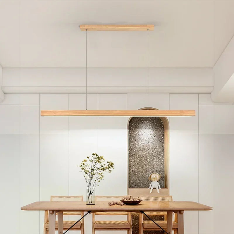Linear Pendant Light - Modern Wooden Hanging Light - Adjustable LED for Dining Room, Office - Image 3