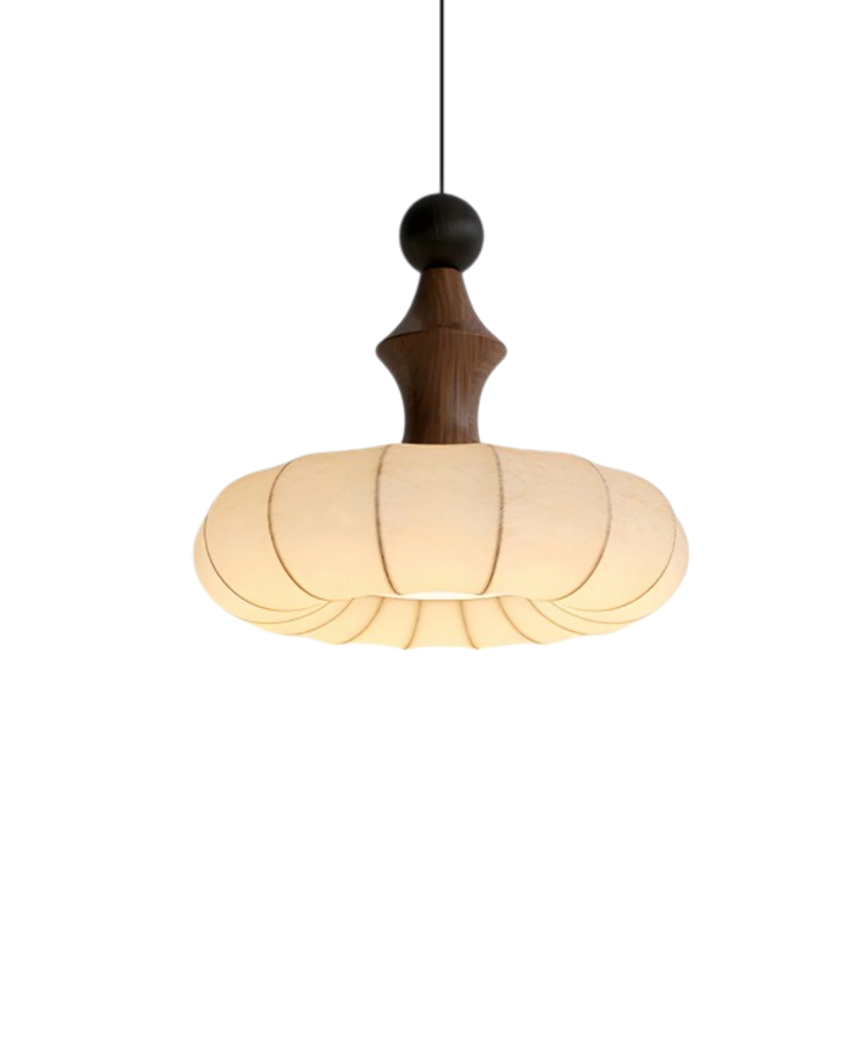 Linen Pendant Light - Modern Style Hanging Lamp with Wood Accents - Living & Dining Room Lighting - Image 1