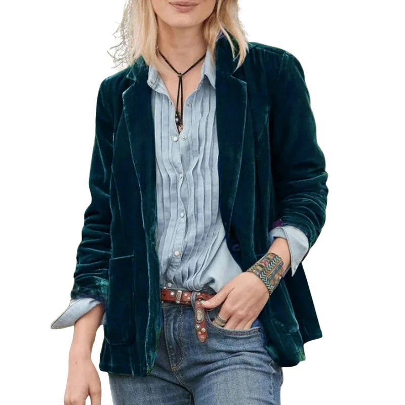 Long-Sleeve Blazer with Lapel Collar and Pockets